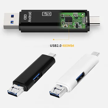 Четец за карти USB 3 1 интерфейс Type-c, TF адаптер, конвертор, TF карта, високоскоростен OTG на карти, черен