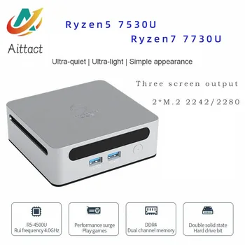 AITTACT Нов мини-КОМПЮТЪР AMD Ryzen5 7530U Ryzen7 7730U 2000 Mhz графичен процесор, Windows 10/11 Поддръжка на DDR4 64 GB оперативна памет WiFi6 NUC