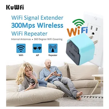 KuWFi 300 Mbps Безжичен Wi-Fi ретранслатор на 2,4 Ghz за Wi-Fi точка за достъп Рутер 802.11 N Усилвател на сигнала на Wi-Fi Range Extender Усилвател с вилица САЩ/ЕС