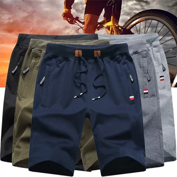Мъжки ежедневни летни спортни шорти за бягане с завязками, големи размери, обикновен панталон с джобове с цип, памучни плажни къси панталони