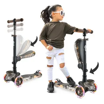 3-колесен скутер за деца, стойка и круиз, играчка за малки деца с регулируема височина (истинско дърво) Градска работа, ученик, спорт на открито