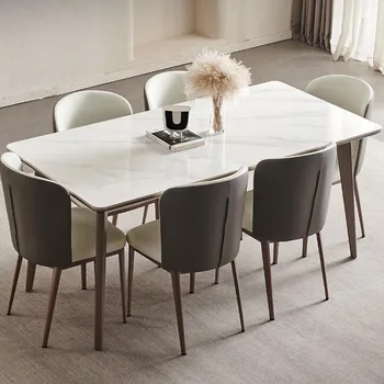 Водоустойчив квадратен маса за дневна, луксозна маса за хранене в скандинавски стил, дизайн на мобилен комплект за декорация на дома Mesas De Comedor