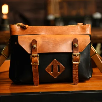 Реколта-модерни висококачествени мъжки и диагонал чанта от естествена кожа, луксозна мъжка чанта с широк пагон, чанта за тийнейджъри