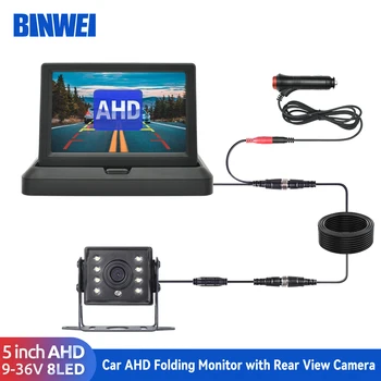 BINWEI 5-Инчов Автомобилен AHD Сгъваем Монитор с Камера за обратно виждане за Паркиране на камиони LED AHD на Екрана на Камерата за Обратно виждане Лесна Инсталация