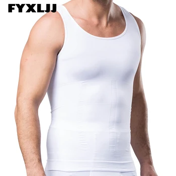 FYXLJJ Дебнещ мъжки утягивающее еластично коригиращото бельо за тялото, жилетка, дишащи върхове, коригиращи мъжки компресия ризи за фитнес с контрол на корема