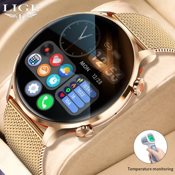 LIGE Нови модни умни часовници дамски Bluetooth Предизвикателство Температурата на тялото, САМ потребителски циферблат спортен гривна водоустойчиви дамски умен часовник