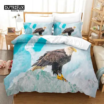 Набор от пододеяльников с изображение на орел, животински свят, Модерен комплект спално бельо, мек удобен дишаща чаршаф, за декор за спалня, стая за гости