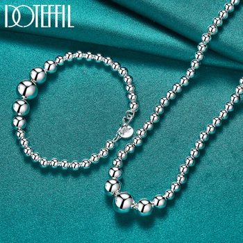 DOTEFFIL 2 елемента сребро 925 проба, 6, 8, 10, 12 мм, елегантен топчета, верижка, гривна, огърлица, комплект за жени, мъжки модни бижута сватба