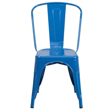 Метален штабелируемый стол за помещения и на улицата, търговски клас, син стол за хранене, модерна маса за хранене, кетъринг стол, скандинавски стол