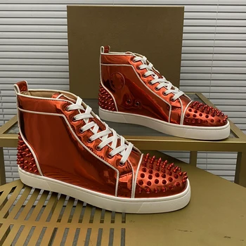 Висококачествени мъжки ежедневни обувки с червена подметка, луксозни дамски кожени маратонки, модни маратонки Унисекс, младежта дизайнерски обувки за двойки MD0231