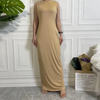 Нова рокля на лигавицата без ръкави, дълго мюсюлманската жена Абайя, марокански кафтан, вечер скромна дреха, арабски кафтан, многоцветен ислямски продукт