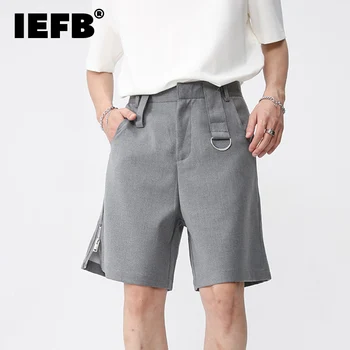 IEFB Нов модерен мъжки костюми, панталони, корейски свободни ежедневни къси панталони с ципове 2023, модни панталони с нишов дизайн 9A8321