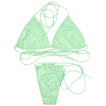 Летен моден обикновен комплект бикини с индивидуален принтом 2023, секси комплект от бикини с завязками на шията, ниски каишка на кръста, самостоятелна комплект бикини
