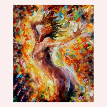 Ръчно рисувана гола танцьорка, живопис с маслени бои върху платно, модерен абстрактен тава, дебели стенни картини, поп арт изкуството за декориране на дома, снимки
