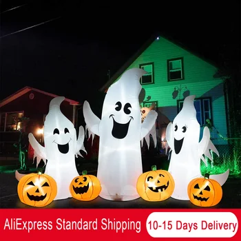 Надуваеми призраци и тиква с дължина 7 фута на Хелоуин, надуваеми играчки 3 призрак с led осветление за дома, на двора, на тревата