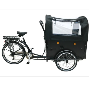холандски 3 колесни електрически товарен велосипед с предно 4 на детската седалка в дървена кутия семеен под наем товарен триколка