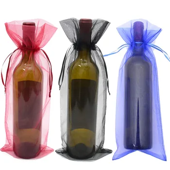 Чанти за вино от органза, капачки за бутилки червено и бяло вино, опаковане чанта, бижута на съвсем малък, украси за сватбени партита, подаръчни комплекти за вино
