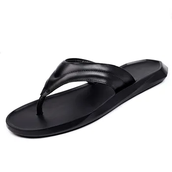 Удобни мъжки летни чехли от телешка кожа, меки дишащи улични чехли, мъжки дизайнерски обувки, мъжки висококачествена естествена кожа