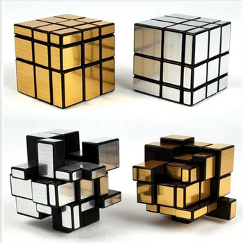 Магически Огледално Полиран Куб 3x3 Цвят:Златист, Сребрист, 333 Магистралата Унгарски 3 D Три На три Златни Играчки за момчета от 8 до 10 години на Сив Тон