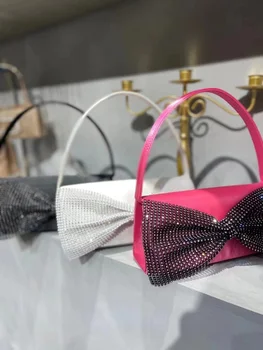 Луксозна дизайнерска дамска чанта сатен с кристали, вечерна чанта с бриллиантовым обувки, чанта-клатч за сватбени партита, чанта-месинджър през рамо