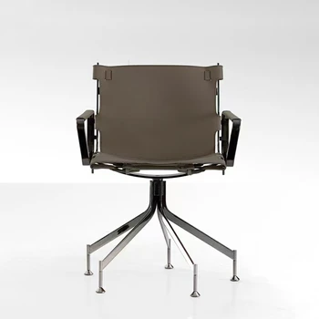 Индивидуално скандинавски модерно луксозно седло от неръждаема стомана, кожена ежедневното стол, дизайнерски творчески домашен компютър в индустриален стил