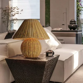 Настолни лампи от ратан в стил Шинуазри, модерен, креативен лампа ръчна изработка за декориране на всекидневна, спалня, кухня, led настолни лампи