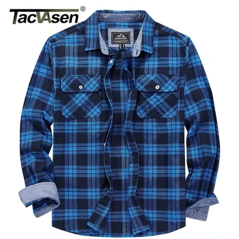 TACVASEN Oversize Ежедневни памучни ризи в клетката на копчета, мъжки фланелен ризи с дълъг ръкав, 2 джоба, обзавеждане, градинска руното риза