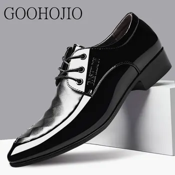 Дизайнерски вечерни обувки-oxfords за мъже, обувки за сватба, кожа, Италия, мъжки модел обувки с остри пръсти, Sapato Oxford Masculino, размер 38-48