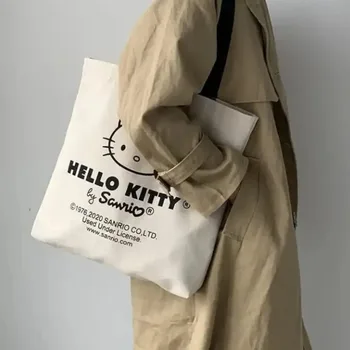 Дамска чанта Hello Kitty, чанти през рамо Sanrio, ежедневни чанти с голям капацитет, холщовая чанта с надпис, модерна дамска чанта с цип, в стил харадзюку, чанта-тоут