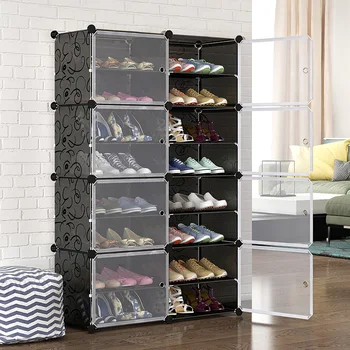 Домакински шкаф за обувки, пылезащитная стойка за обувки, икономичен монтиран пластмасов шкаф, многослоен компактен шкаф за съхранение на предмети