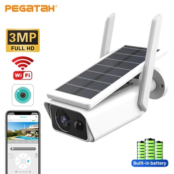 PEGATAH Слънчева Камера 3MP, захранван С батерии, WiFi IP Камера Външна Безжична Водоустойчив IP66 PIR Камера Видеонаблюдение за Сигурност