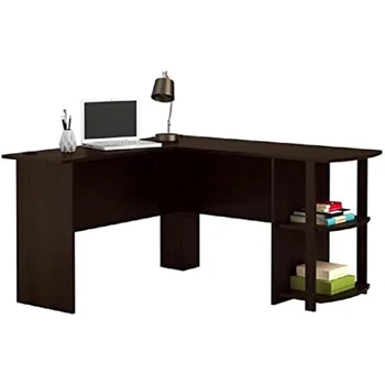 Нова маса за офис, Студентски маса Dakota L-образно бюро с книжни рафтове, Еспресо Нова маса за офис, Студентски маса Dakota L-образно бюро с книжни рафтове, Еспресо 3
