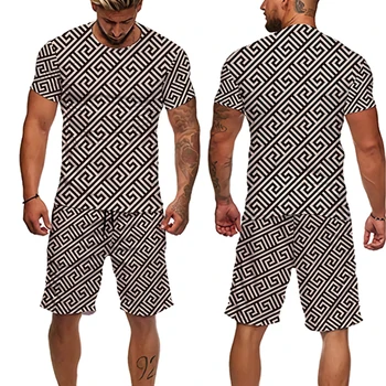Мъжки комплекти, комплекти, дрехи от 2 теми, летен плажен марка, луксозен дишаща кратък спортен костюм с 3D-принтом, мъжка риза, костюм, мъжки дрехи