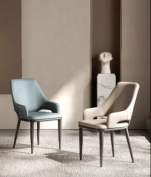 Столове за масата за вечеря в италиански стил, леки луксозни трапезни столове, модерни и минималистичные домашни столове с облегалка, трапезни столове от скандинавски на кожата