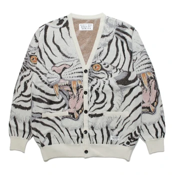 Oversize пуловер WACKO MARIA, жилетка, мъжки и женски жакард възли якета за по-добро качество 1:1 с тигровым принтом