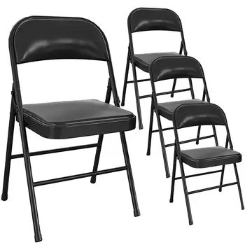 Сгъваем стол от метал SUGIFT 4 Pack Черен подплатени за На Открито на закрито