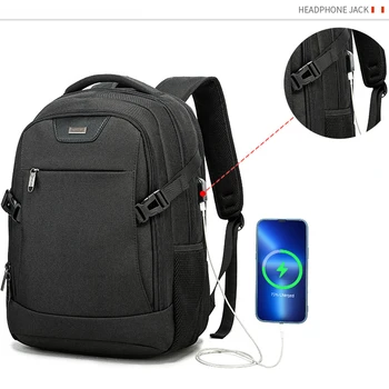 Бизнес раница, водоустойчив за мъже, на 18-инчов USB-кабел за зареждане на пътен лаптоп, раници за лаптоп, модерна училищна чанта за тийнейджър