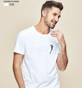 W4469 - мъжка тениска с къс ръкав, мъжки памучен тениска с кръгло деколте и буквенной бродерия.