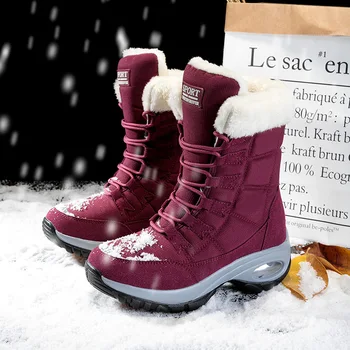 Моден зимни топли дамски ботуши 2023, висококачествени ежедневни удобни водоустойчив обувки на платформа с шнур, лаконичен плюшени обувки