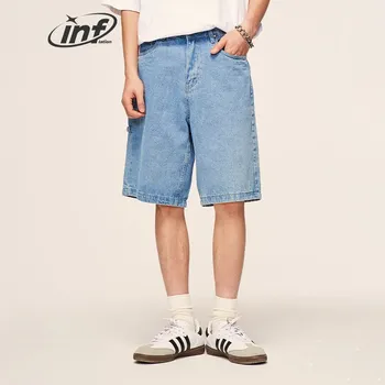 Alt Basics, выстиранные дънкови къси панталони с прав штанинами в ретро стил, мъжки летни сини дънкови шорти унисекс