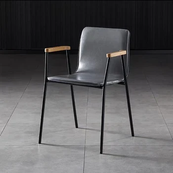 Скандинавски черен маса за хранене, стол за дневна Кожени трапезни столове Модерно луксозно обзавеждане за дома Sillones A1