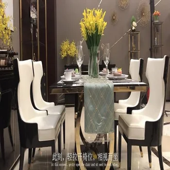 Китайски мебели, фабрика за алтернативна преработка, модерна лека луксозна мраморна плоча, поставка за крака от неръждаема стомана, маса за хранене