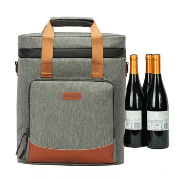 Чанта за охлаждане на вино, 100% запечатани чанта-хладилник за пикник, ретро кожена хладилник, преносима термоизоляционная опаковка DENUONISS