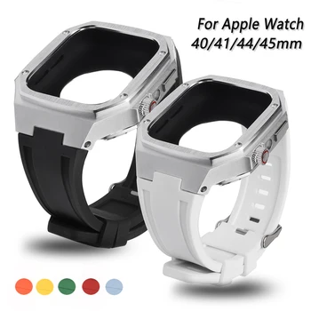 Комплект Модификации Калъф за Apple Watch Band 45 мм 41 мм 44 мм 40 мм Силикон Каишка за iWatch Series 8 7 SE 5 4 6 Луксозни гривна