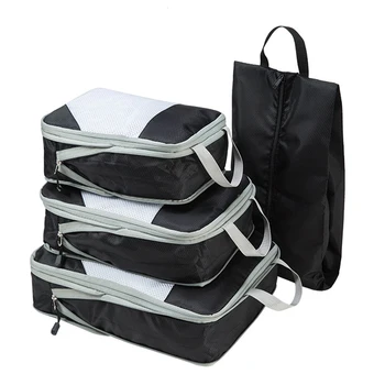 4 бр./компл. компресия на чанта за багаж, пътуване опаковка кубчета преносим куфар с органайзер дрехи, обувки разширяване на окото чанти