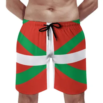 Летни плажни шорти с флага на страната на Баските, ежедневни дишащи бързо съхнещи забавни спортни шорти с регулируем шнурком, свободни S