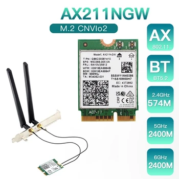 Безжична Мрежова карта, Мрежова карта ПХБ AX211NGW + Двойна Антена Wifi 6E M. 2 Key E Cnvio2 2,4 Ghz/5 Ghz 802.11 Ac Bluetooth 5,2 Адаптер