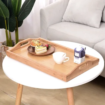Bandeja portátil de madera de bambú para el desayuno, escritorio plegable para ordenador portátil, mesa para servir на y comiCD Bandeja portátil de madera de bambú para el desayuno, escritorio plegable para ordenador portátil, mesa para servir на y comiCD 2