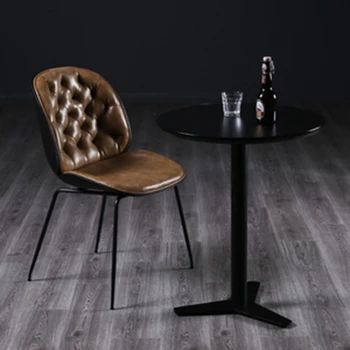 Луксозна единична трапезария стол в скандинавски стил с дизайнерска облегалка, модерен обикновен стол за хранене, кожена мебел за дневна в ретро стил за хотела Muebles