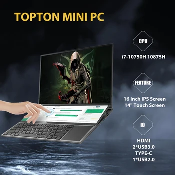 Лаптоп за игри Topton с двоен екран 16 инча IPS + 14